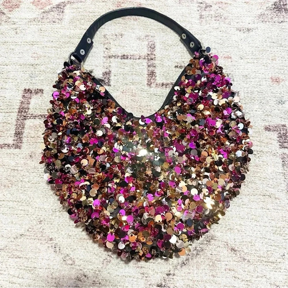 Y2k Pink, gold and black sequin shoulder bag - Picture 11 of 12